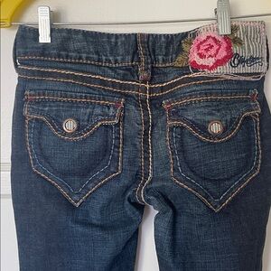 Adorable Blue Tattoo Denim Jeans with rose embroidery